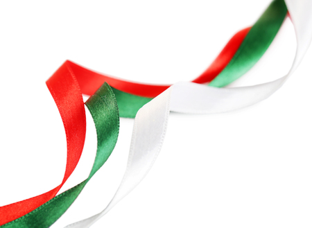 bright silk ribbons isolated on whiteの写真素材