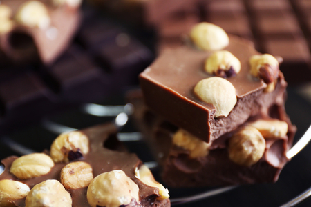 Set of chocolate with nuts, closeup