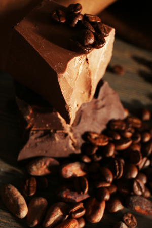 Still life with set of chocolate with coffee grains, closeupの写真素材