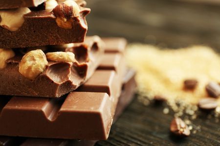 Set of chocolate with nuts, closeupの写真素材