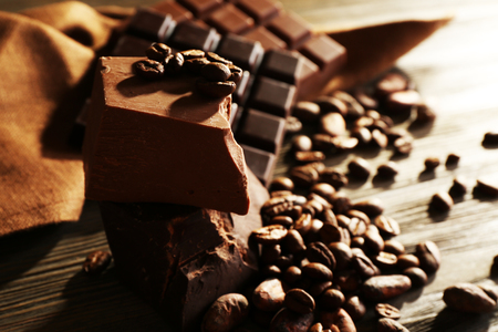 Still life with set of chocolate with coffee grains, closeupの写真素材