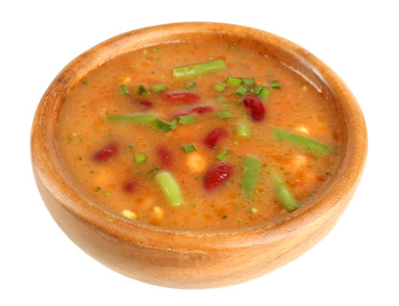 Bean soup in bowl isolated on whiteの写真素材