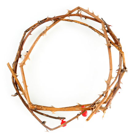 Crown of thorns with blood, isolated on whiteの写真素材
