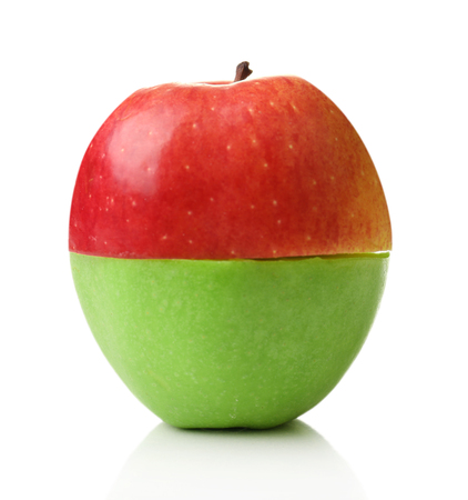 Sliced apple isolated on whiteの写真素材