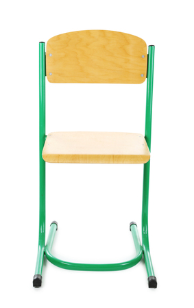 Wooden school chair, isolated on white の写真素材