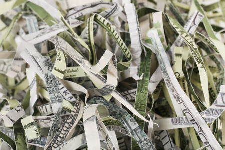 Destroyed money from shredder, closeupの写真素材