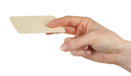 Hand holding business card, isolated on whiteの写真素材