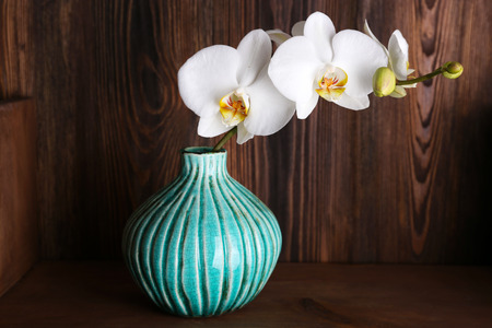 white orchid on wooden backgroundの写真素材