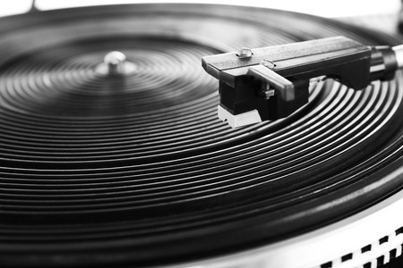 Vintage turntable vinyl record player close upの写真素材