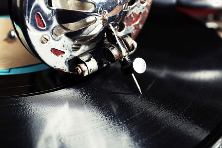 Vintage turntable vinyl record player close upの写真素材