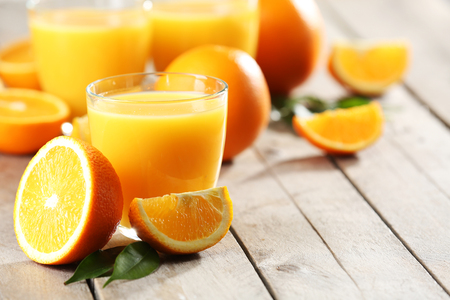 Orange juice on table close-upの写真素材