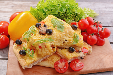 Delicious homemade pizza on table close-upの写真素材