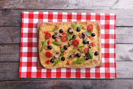 Delicious homemade pizza on table close-upの写真素材