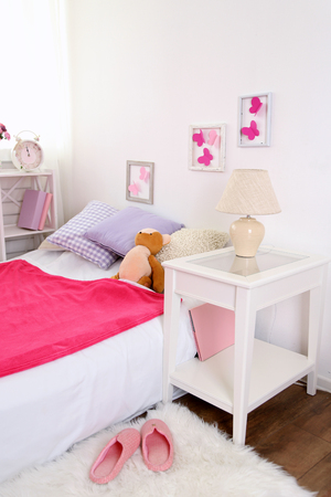 Beautiful pink girls bedroomの写真素材