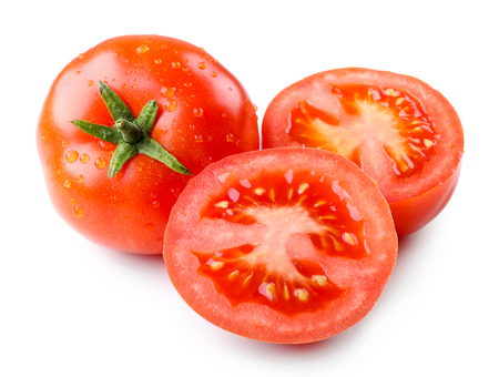 Sliced tomato isolated on whiteの写真素材