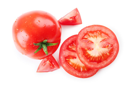 Sliced tomato isolated on whiteの写真素材
