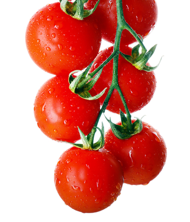 Bunch of fresh tomatoes isolated on whiteの写真素材