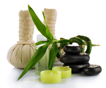 Beautiful composition of spa treatment, isolated on whiteの写真素材