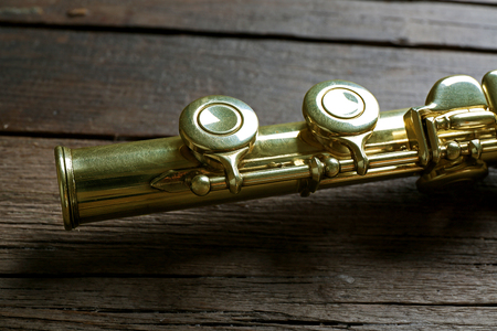 Flute on wooden backgroundの写真素材