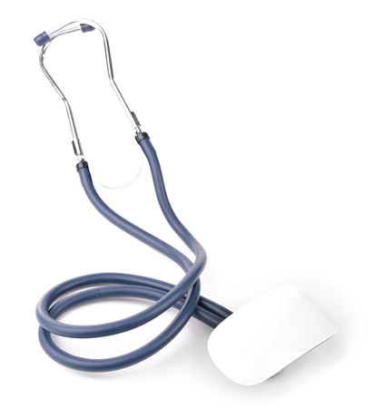 Medical stethoscope with computer mouse isolated on whiteの写真素材