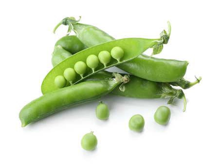 Fresh green peas isolated on whiteの写真素材