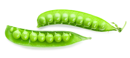 Fresh green peas isolated on whiteの写真素材