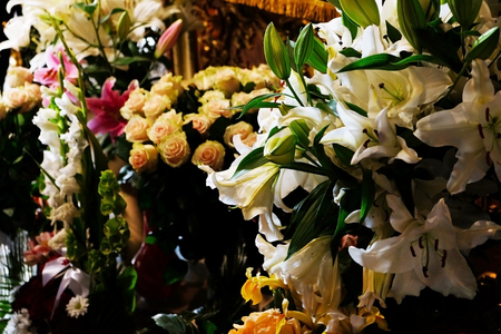 Bouquets of different fresh flowers, closeupの写真素材