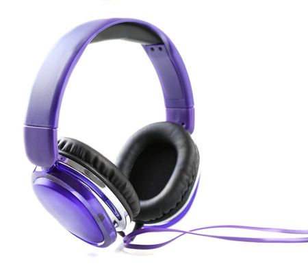 Modern headphones isolated on whiteの写真素材