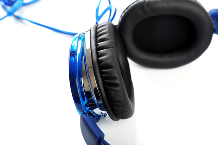 Modern headphones isolated on whiteの写真素材