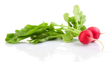 Fresh red radish isolated on whiteの写真素材