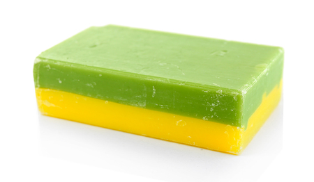 Bar of natural soap isolated on whiteの写真素材