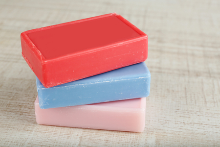 Bars of natural soap on light backgroundの写真素材
