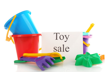 Toys for sale, isolated on whiteの写真素材