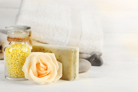Spa treatments on light backgroundの写真素材