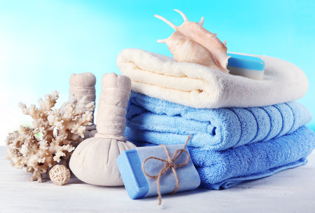 Spa treatments on bright background. Sea spa conceptの写真素材