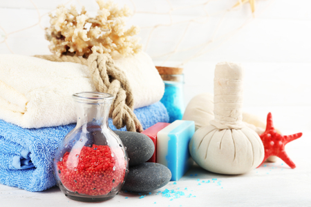 Spa treatments on light background. Sea spa conceptの写真素材