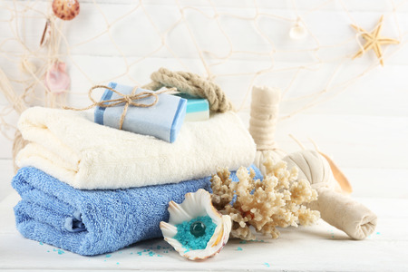 Spa treatments on light background. Sea spa conceptの写真素材