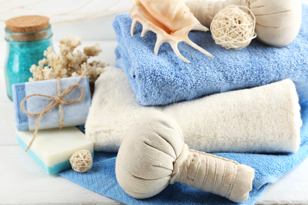 Spa treatments on light background. Sea spa conceptの写真素材