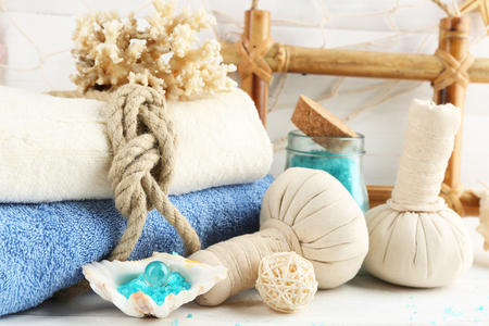 Spa treatments on light background. Sea spa conceptの写真素材