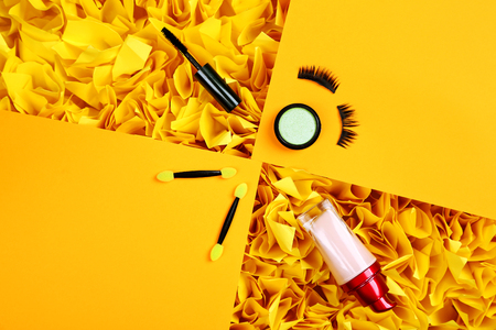 Cosmetic on colorful paper backgroundの写真素材
