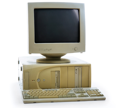 Obsolete computer set isolated on whiteの写真素材