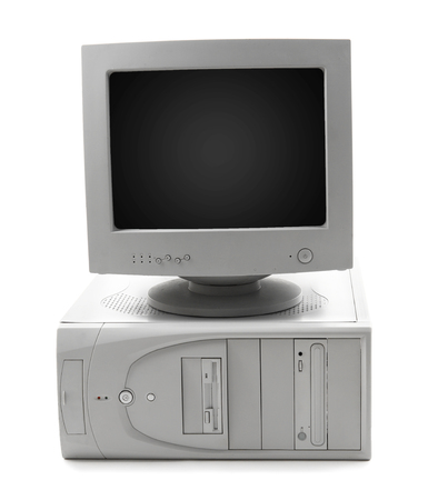 Obsolete computer set isolated on whiteの写真素材