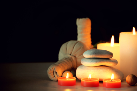 Beautiful spa composition on wooden tableの写真素材