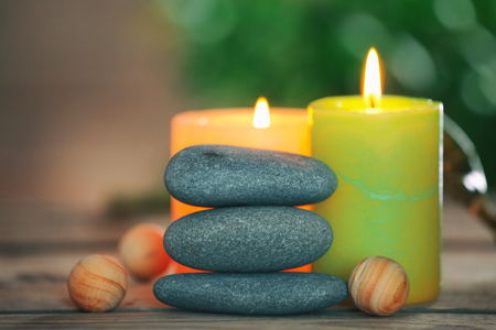 Beautiful spa composition on wooden tableの写真素材