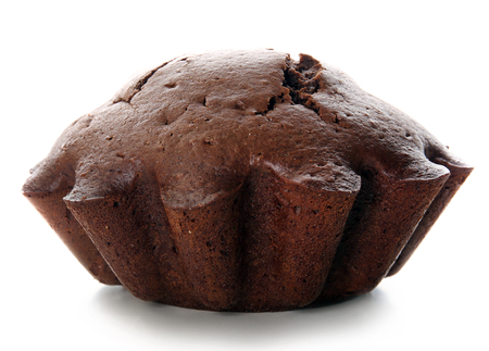 Tasty chocolate muffin isolated on whiteの写真素材