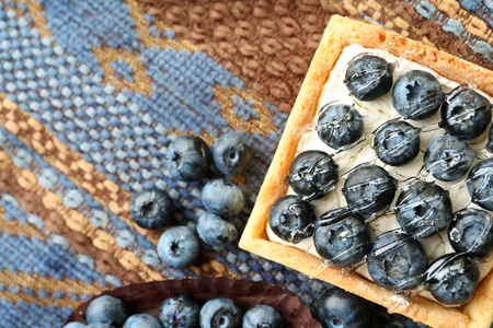 Gourmet fresh blueberry tart, close upの写真素材