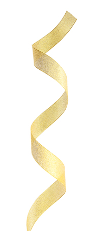 Silk yellow ribbon isolated on whiteの写真素材