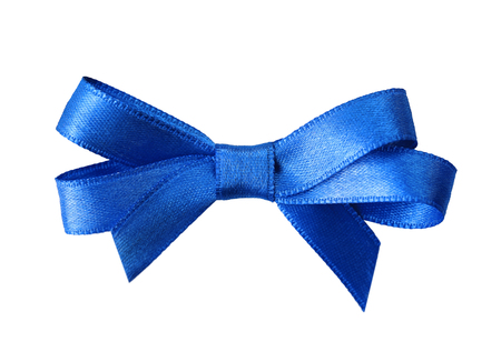 Dark blue ribbon bow isolated on whiteの写真素材