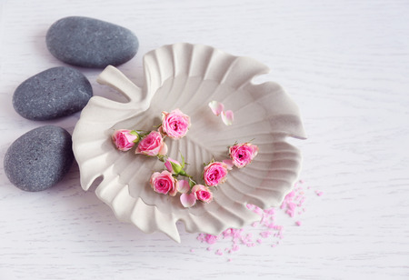 Beautiful spa composition on wooden tableの写真素材