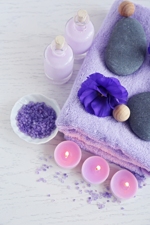 Beautiful spa composition on wooden tableの写真素材